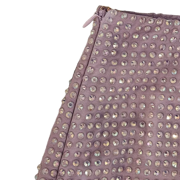 Double Layered Thick Mesh Rhinestone Embellished Thigh Slit Mini Skirt - Purple - Picture 9 of 16